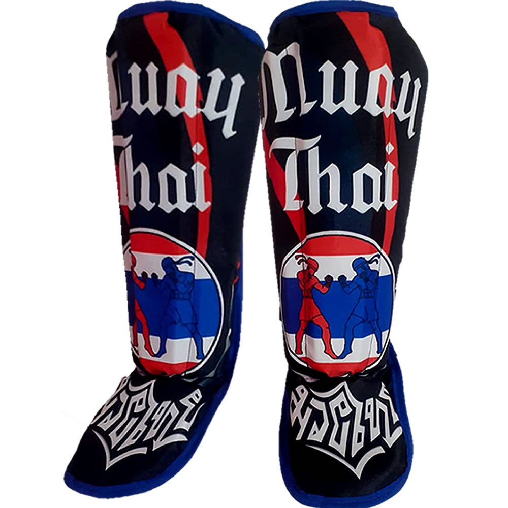 Caneleira Anatômica Muay Thai - Fred Hard - Tamanho Único - Viés Azul