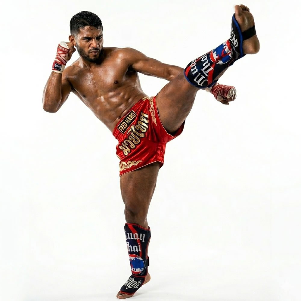 Caneleira Anatômica Muay Thai - Fred Hard - Tamanho Único - Viés Azul - Imagem 2
